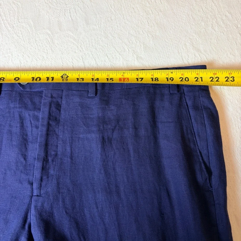 Lauren Ralph Lauren Mens 42x30 Navy Blue 100% Linen Flat Front Dress Pants